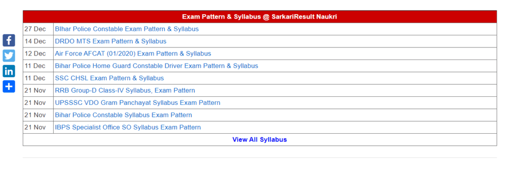 SarkariResult Naukri Exam Pattern & Syllabus
