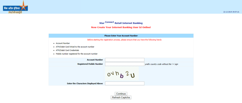 bank of india net banking New User Registration