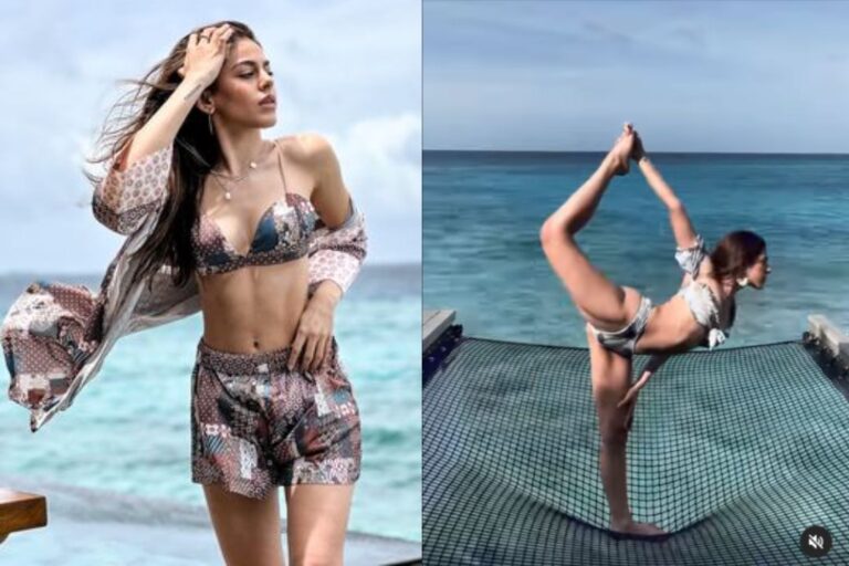 अलाया ने बिकिनी में समंदर किनारे किया योग, देखे विडियो