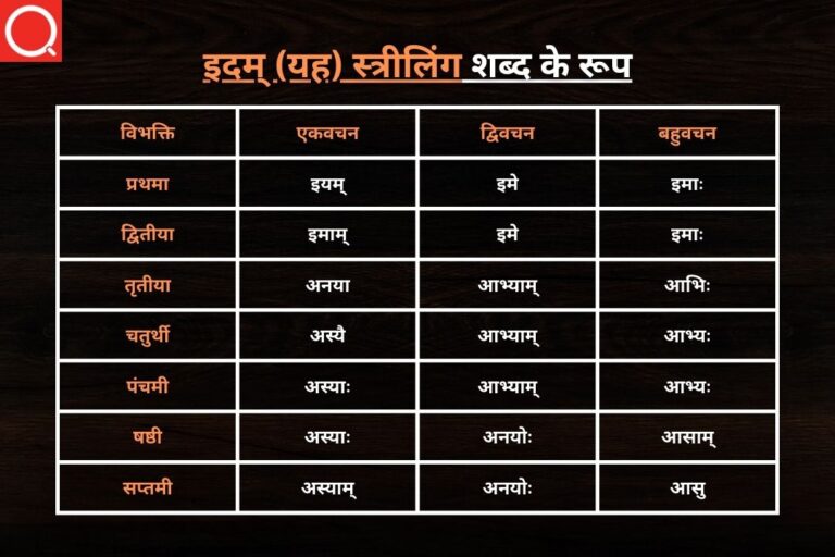 इदम् (यह) स्त्रीलिंग शब्द के रूप | Idam Shabd Roop Striling in Sanskrit