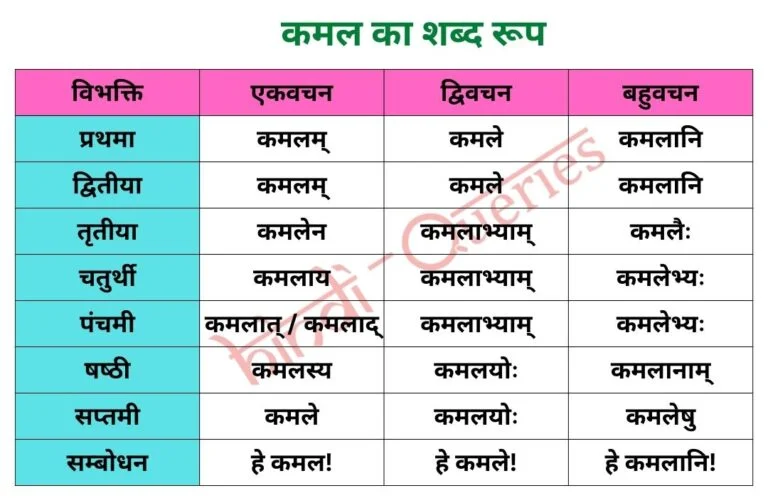 कमल शब्द रूप संस्कृत में Kamal Shabd Roop in Sanskrit