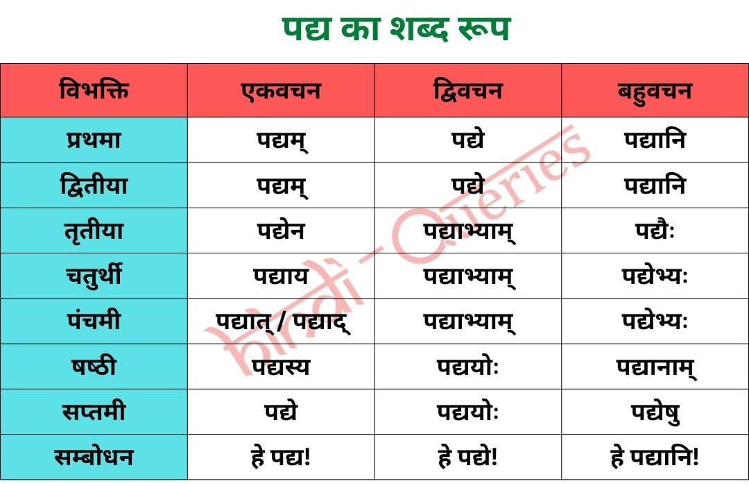 पद्य शब्द रूप (Padya Shabd Roop in Sanskrit)