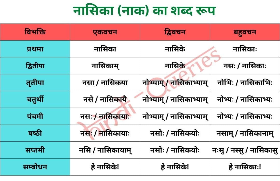 नासिका (नाक) शब्द के रूप | Nasika Shabd Roop in Sanskrit